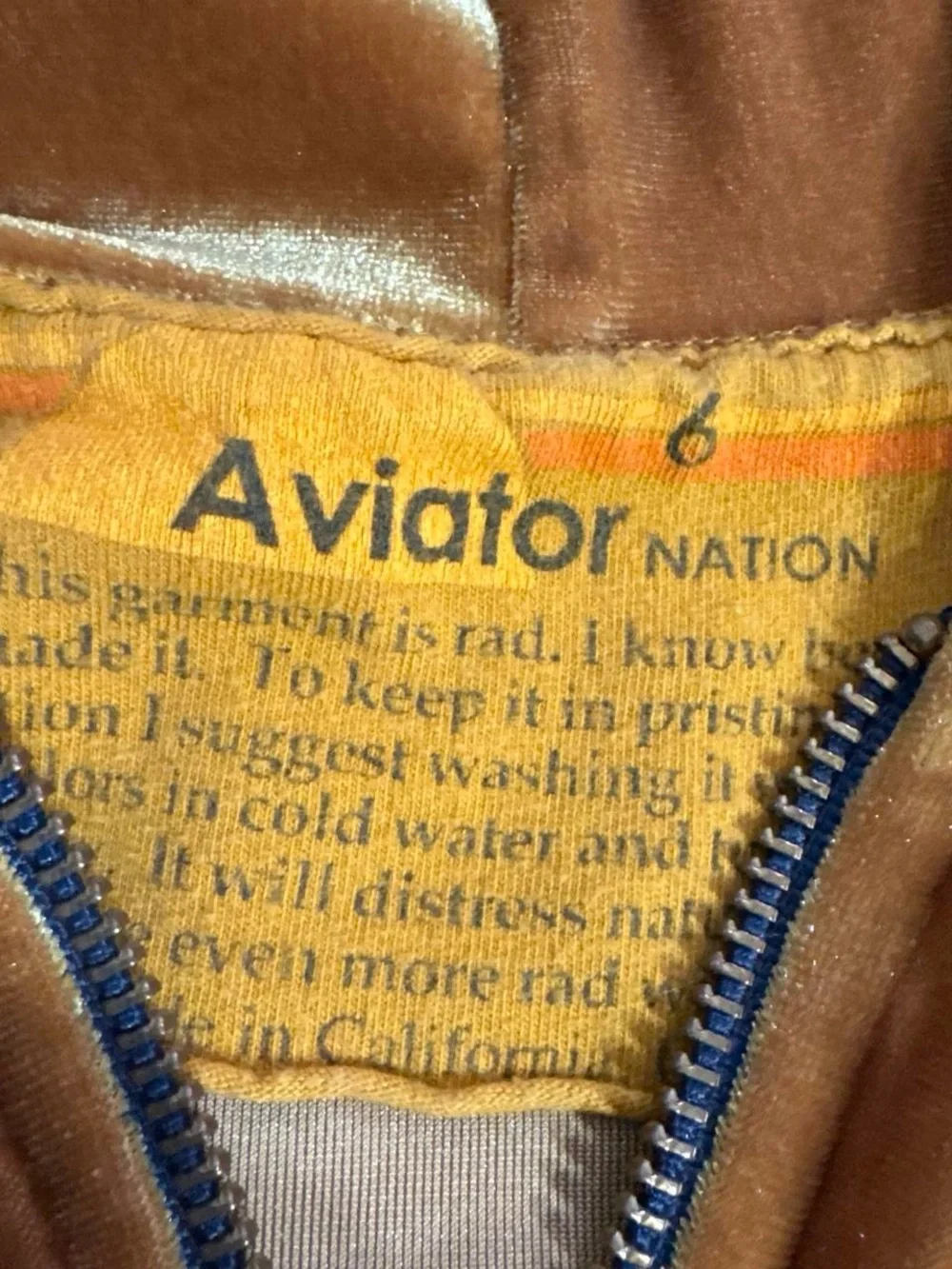 Kids Aviator Nation Mustard Velour Zip Hoodie Jacket
